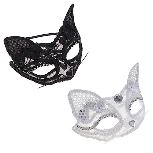 Veemoon Damen Katzenmaske Halbmaske Für Halloween - Weiße Tiermaske Für Kostümparty - Elegante Spitzen Masquerade Maske Für Ein Unvergessliches Fest von Veemoon