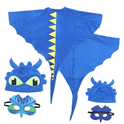 Veemoon Dino Umhang Kostüm Für – Blauer Drachen Umhang Mit Kapuze - Ideal Für Halloween - Karneval Und Verkleidung Inklusive Dino Maske Für EIN Komplettes Drachen Kostüm von Veemoon