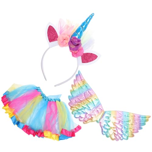 Veemoon Einhorn Kostüm Für Mädchen Mit Regenbogen Tüllrock Und Einhorn Stirnband - Ideal Für Kindergeburtstage - Karneval Und Fasching Inklusive Feenflügel Für Magische Momente von Veemoon