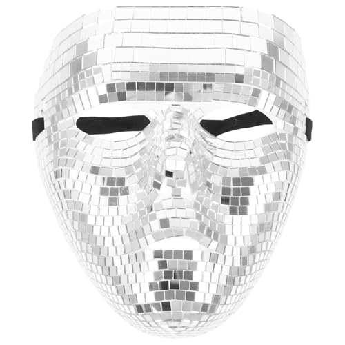 Veemoon Glitzernde Disco-Kugelmaske Für Erwachsene Halloween-Maskerade-Maske Kostümmaske Luxuriöse Silberne Vollgesichtsmaske Für Damen Und Herren Halloween Cosplay Party Nachtclub von Veemoon