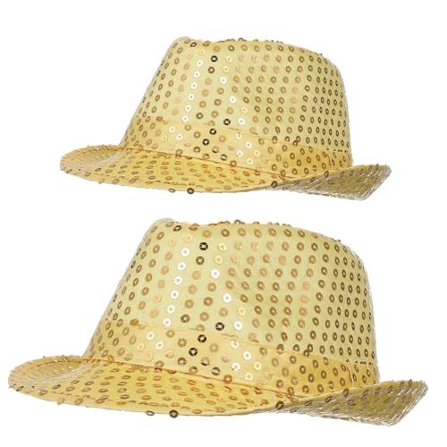 Veemoon Goldener Pailletten Fedora-Hut Für Erwachsene Und Im 2er-Set – Perfektes Kostüm Accessoire Für Karneval Abschlussball Und Partys – Glänzender Cowboy Stil in Gold von Veemoon