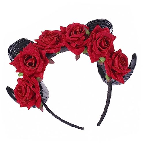 Veemoon Gothic Teufels-Horn Stirnband Für Halloween – Horror-Kopfstück Mit Blumenverzierung Ideal Für Cosplay Und Partys Einzigartiges Accessoire Für Gruselige Looks von Veemoon