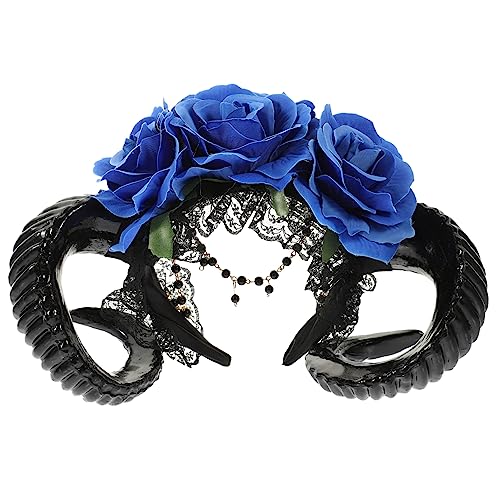 Veemoon Make-up Zubehör Teufelshörner Haarreifen Mit Rosen Für Halloween Und Cosplay - Gothic Stil Ideal Für Kostümpartys Und Foto Requisiten Blau von Veemoon