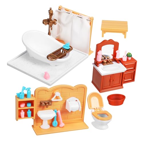 Veemoon Mini Puppenhaus Badezimmermöbel Set Mit Wichtel Badewanne Und Toilette – Ideal Für Kreative Spielwelten Und Puppenhaus-Duschräume - Perfekt Für Kleine Puppenliebhaber von Veemoon