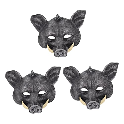 Veemoon Party 3Pcs Wildschweinmaske Outdoor-Kleidung Maskerade Gesichtsabdeckung Lustige Maske Zubehör Pu Schwarz Make-Up Gruselig von Veemoon