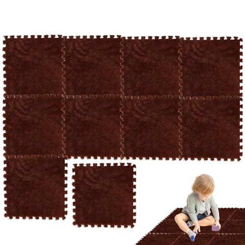 10 pcs Teppichfliesen 12x12 Zoll Plüsch Teppichquadrate Nicht rutschende ineinandergreifende Bodenmatten Weiche Eva Schaumbodenfliesen Schneidbare Schaummatten für Kinderzimmer, Veranda, Schlafz von Veesper