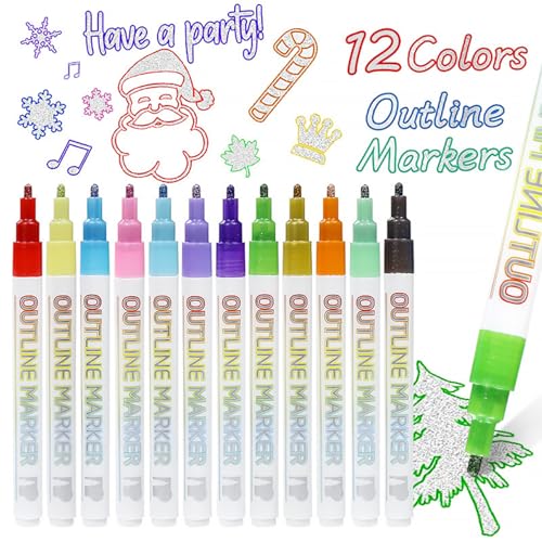 12pcs Marker Malvorlagen, 12 Farben Doppelleitungsrinke Marker Stifte, Glitzergelfarbe mit Nylonfasernib, Kunstmarkierungen Zeichnen von Stiften für Karten schreiben, DIY -Kunsthandwerk, Geburts von Veesper