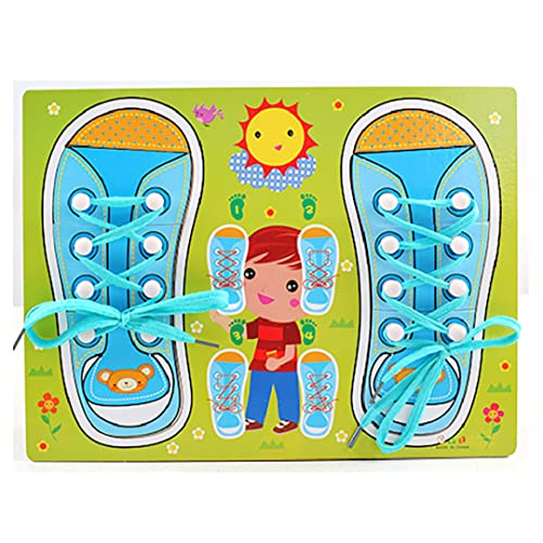 1pcs Kinder Holz lernen, Schuhe für Kinder zu binden, Spitzenschnürung Sneaker Board lernen, ein Schuhpädagogische Lernen zu binden, hölzerne Puzzle Peg Board Toys Praxis feine motorische Fähigk von Veesper