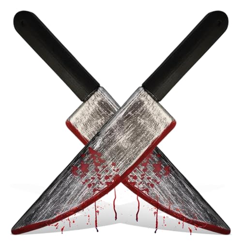 2pcs Halloween gefälschtes Messer, realistisch blutiges Requisitenmesser15x3in Plastik -Stützmesser Handspielzeugmesser für Party, Streich, Cosplay, Dekorationen von Veesper