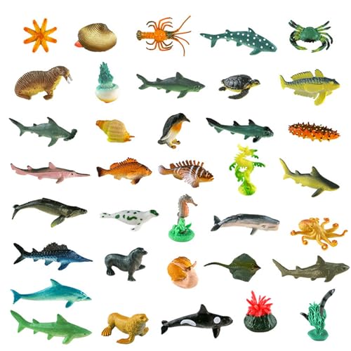 36pcs Meerestierspielzeug Verschiedene Ozean -Mini -Meerestiere Finden realistische Spielzeugfische Miniatur PVC Solid Educational Sea Creatures Spielzeug für Kinder von Veesper