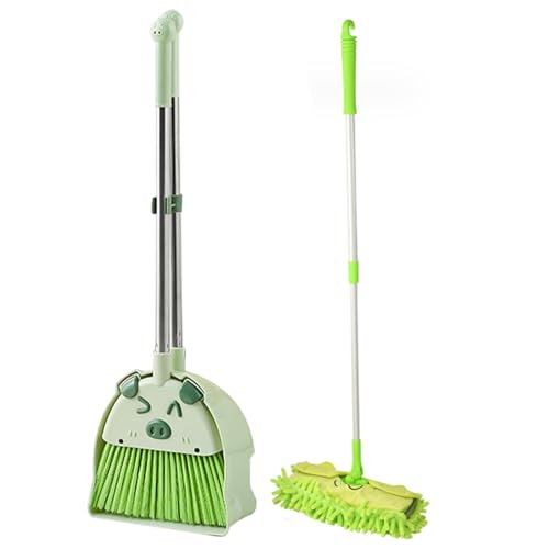 3pcs/Sets Kleinkindbesen und Reinigungsset, Kindermopp und Besen, niedliche Katze Kleinkindreinigungsset, Besen, Dustpan und ausziehbarer MOP für Haushaltsreinigungen tun Play Toys Green Green von Veesper