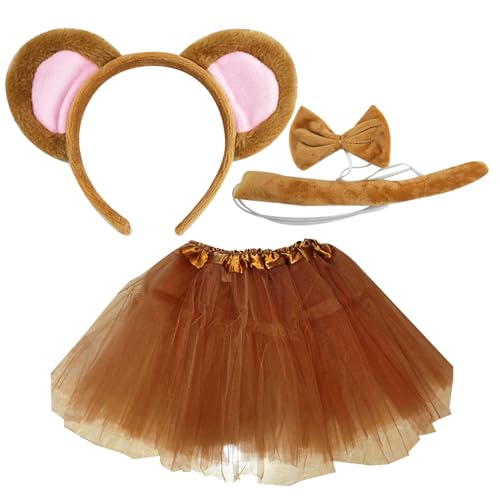 4PCS/Set Monkey Kostüm Kinder, ein Halloween -Tierkostüm Kinder, einschließlich Affenohren Stirnband, Bowtie, langer Schwanz, Prinzessin Kleid Tierkostüm Set für Halloween Cosplay Dress Up Party von Veesper