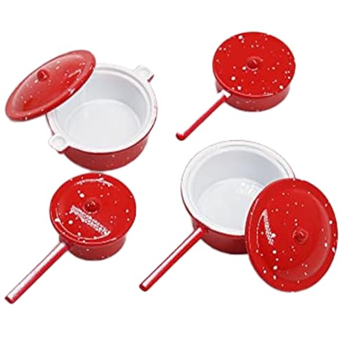 4PCS Kids Kochset Mini -Töpfe und Pfannen mit Deckel, Accessoires mit 1/12 Skala gepunktet winzige Küchenspielzeug -Set, Alloy Dollhouse Kids Töpfe und Pfannen Playset Kitchen -Accessoires für d von Veesper