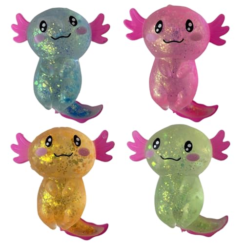 4pcs Squeeze Toys 4 x 3 Zoll Glitter Axolotl Stressspielzeug entzückend Axolotl Spielzeug Weicher Stressspielzeug Axolotl Stretchy Fidget Toys für Kinder und Erwachsene Party, Geburtstagsgeschen von Veesper