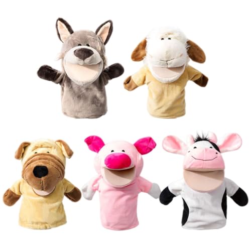 Veesper 5pcs Tierhandpuppen Plüsch, gefülltes interaktives vorgetäuschtes Spielzeug mit beweglichen offenen Mund von Veesper