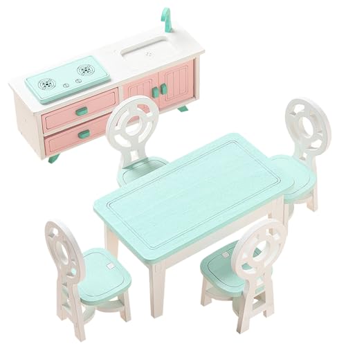 6PCS/Set Holzpuppenhausmöbel Set Miniaturmöbel Esszimmer Puppenhauszubehör farbenfrohe Play Toy für Mädchen Jungen Alter 3+ Style3 von Veesper