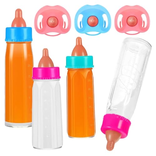 7 PCs/Set Toy Baby Flaschen für Puppen, 4 PCs Spielzeugbabyflaschen für Puppen mit verschwundenem Milch oder Saft mit 3 PCs Schnullerspielzeug, lustiges Simulation Puppenzubehör für Kindergesche von Veesper