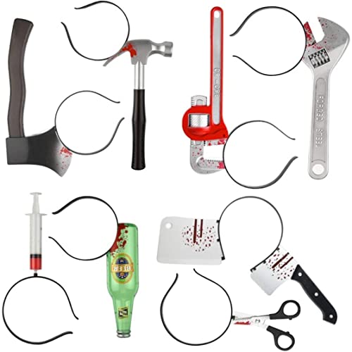 8 Stücke Halloween Haarzubehör Haarbänder, Zombie -Stirnbänder Cleaver Axe Schere Hammermuster Stirnbänder Horror Kostüm Halloween Kostüm Stirnbänder für Halloween gruselige Kostümparty -Dekorat von Veesper