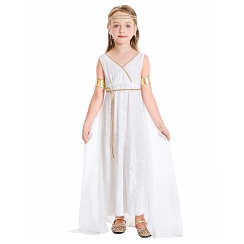 Griechische Göttin Kostüm Mädchen, Polyester weiße griechische Göttin Kostümkleid, Athena Toga Römische griechische Göttin Kleid Halloween Kostüme Cosplay Griechisch Kleid Outfit Set s von Veesper