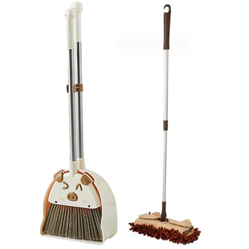 Kids Mopp und Besen Set für Kleinkinder, Kleinkindbesen und Reinigungsset, süße Katze Kleinkindreinigungsset, Besen, Dustpan und ausziehbarer MOP für Haushaltsreinigung tun Play Toys Geschenke K von Veesper