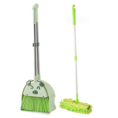 Kids Mopp und Besen Set für Kleinkinder, Kleinkindbesen und Reinigungsset, süße Katze Kleinkindreinigungsset, Besen, Dustpan und ausziehbarer MOP für Haushaltsreinigung tun Play Toys Green Green von Veesper