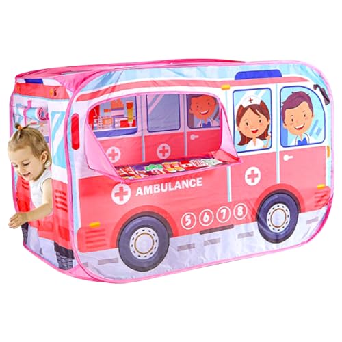 Teepee-Zelt für Kinder, Pops-up-Fahrzeugform-Ventilative Kinderzelt mit Türflip & Top, eröffnet robuste kratzfeste Auto Kinder spielen Zelt mit Drahtrahmen für Girls Boys Geschenk (Krankenwagen) von Veesper