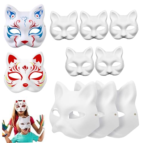 Veesper 10pcs Katzenmaske, 7,1x6.7 Leere Katzenmasken zum Malen, DIY halbgesicht weiße Therian -Katzenmaske, tragbare Therian -Ausrüstung mit Elastizitätsband für Maskerade Cosplay Party von Veesper