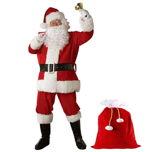 Veesper 11pcs/Set Santa Claus Kostüm Santa Outfit für Männer Frauen Weihnachtskostüme einschließlich Jacke Hosen Hut Perücke 4XL von Veesper