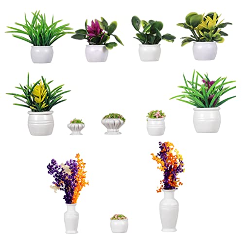 Veesper 12pcs Mini Blumen Miniaturen, kleine Blüten Topf Miniaturen, Miniaturen Blumen Topfgarten Ornamente Puppenhaus Dekorationen Accessoires von Veesper