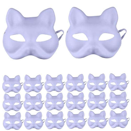 Veesper 20pcs Fox Therian Maske DIY Packbare weiße Katzenmaske Halbbedeckung Therian Masken mit elastischen Riemen bequem tragen von Veesper