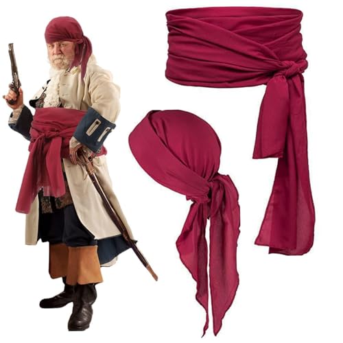 Veesper 2pcs/Set Piratenkostüm Kids Bandana und Taillengürtel, Canvas Halloween Pirate Kostüm Frauen und Männer mittelalterliche Renaissance -Piratenzubehör für Adult Halloween Carnival von Veesper