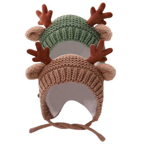 Veesper 2pcs Baby Winterhut, süße Rentiergeweih Warmer Kleinkindhut Unisex Soft Häkeln Stricker Hut für Kleinkindmädchen Jungen von Veesper