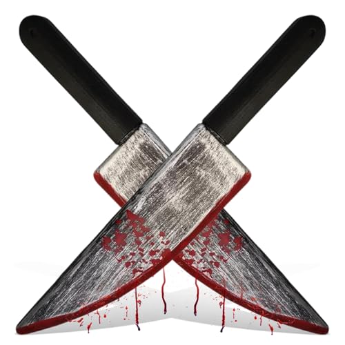 Veesper 2pcs Halloween Messer realistisch blutiges gefälschtes Messer 15x3in Plastik Requisite Messer Handspielzeugmesser für Party, Streich, Cosplay, Dekorationen von Veesper