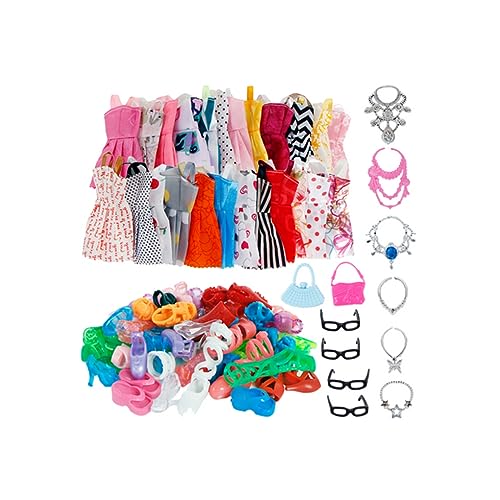 Veesper 32pcs/Sets Puppenkleidung Accessoires Sets, Prinzessin Partykleider Schuhe Taschen Schmuck Set Kinder Spielzeugkleidung Geburtstag Geschenke für Mädchen von Veesper