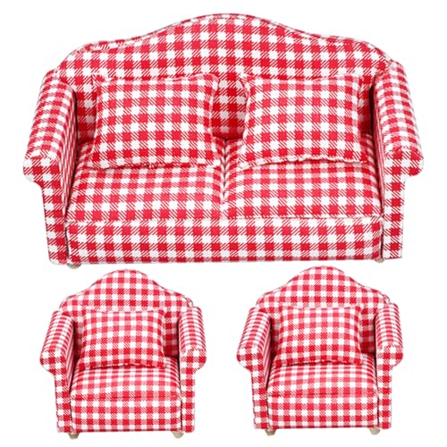 Veesper 3pcs Dollhouse Couch mit Kissen Mini -Puppenhaus -Soft von Veesper