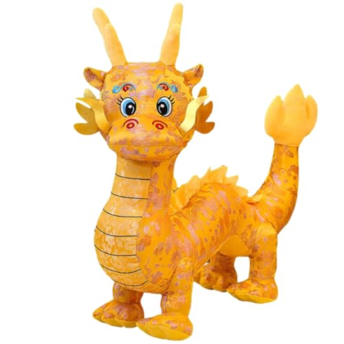 Veesper Dragon Stoffed Animal 8.3inch Traditionelle bestickte PP Baumwolle Chinesisch Drache Plüsch mit hängendes Seil süßes festliches chinesisches Neujahrsdekoration Gelbgelb von Veesper