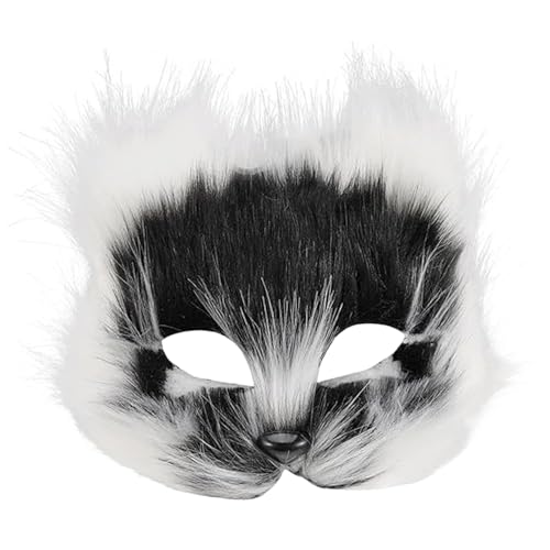 Veesper Halloween pelzige Therian Maske, Kunstpelzkatze Katze Maske atmungsaktive Halbgesicht Katze Pelzmaske Tiermasken mit verstellbarem Riemen für Maskerade Halloween Themenparty von Veesper