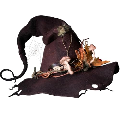 Veesper Hexenhut für Frauen fühlten Zauberer Hut Brown Hexenhut Crazy Hut Halloween Requisiten für Hexenkostüm, Cosplay, Halloween -Party und Ghost Festival Halloween Dekorationen von Veesper