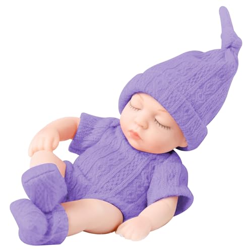 Veesper Neugeborene Babypuppe 7 Zoll Soft Vinyl Mini Babypuppen Realistische Babypuppe mit tragbaren Kleidung tragbare Mini Silicone Babypuppen für Kindergeschenke, lila von Veesper