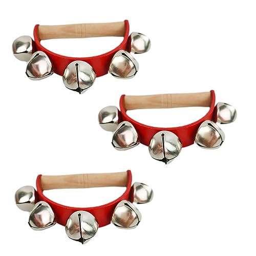 Veesper Rote Schlittenhandglocke, 3pcs Jingle Baby Glocke, Holzgriff kleines Handglocken Instrument Bell Jingle Schüttler hölzerne Instrument für Babykinder Weihnachtsfeiern von Veesper