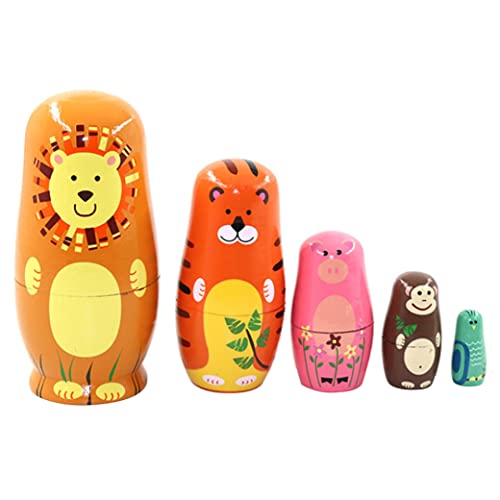 Veesper Russische Puppen für Kinder, Nistpuppen Holz Cartoon Tier, Nistpuppen Tiger Schwein AFFE Owl 5 Schichten Russische Nistpuppen für Kinder Set Style11 von Veesper