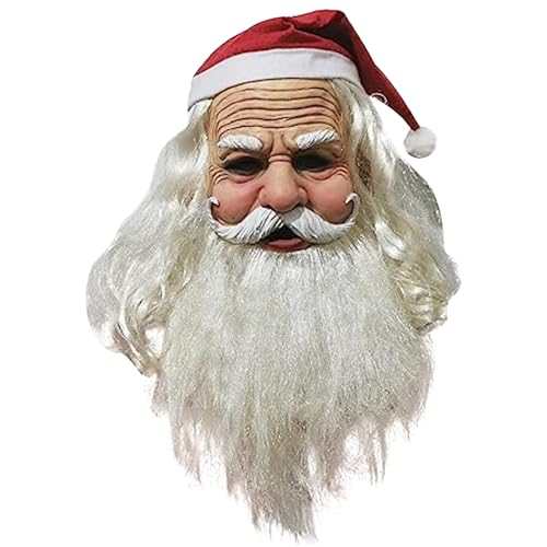 Veesper Santa Claus Maske mit Hut, realistische freie Größe Full Bart Falt Falten Santa Mask, Latexsimulation Weihnachtsmaske Weihnachtskostüm für Party Cosplay -Kostüm von Veesper