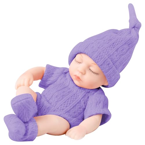 Veesper Silikon -Babypuppe, 7 Zoll weiche Vinyl Neugeborene Mini -Babypuppen, realistische Neugeborenen -Babypuppe mit tragbaren Kleidung tragbare Mini Silicone Babypuppen für Kindergeschenke, lila von Veesper