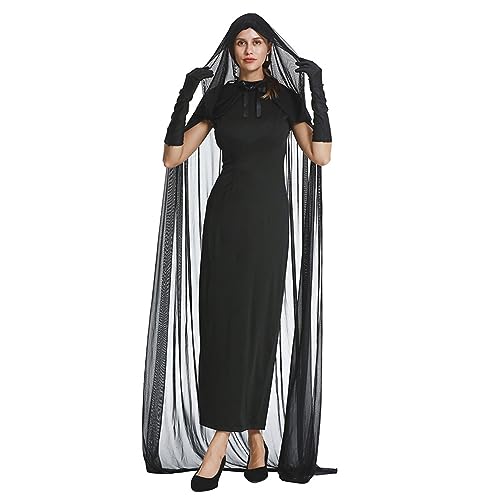 Witch Cape for Woman, atmungsaktives schwarzes schwarzes Polyester Halloween Schiere Umhang, Vampire Witch Kostüm Halloween Umhang für Cosplay-Kostüm Dress-up-Party, XL von Veesper