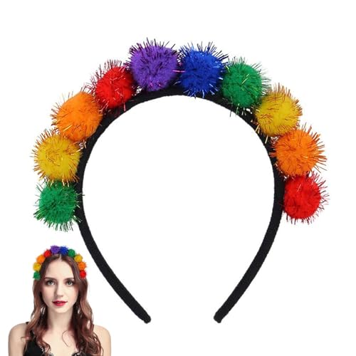 Veeteah Ball Stirnbänder für, Rainbow Pom Stirnband - Weicher Regenbogen lustiger Kopfbedeckung | Cosplay -Modekopfschmuck, Kostümzubehör, Anziehen Sie Kopfbedeckungen für Frauen von Veeteah