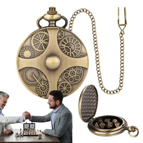 Veeteah Steampunk-Würfel-Set, Steampunk-Metallwürfel,Würfel mit Steampunk-Zahnradtasche - Tragbare polyedrische Vintage-Würfel für Tischspiele, Brettspiele von Veeteah