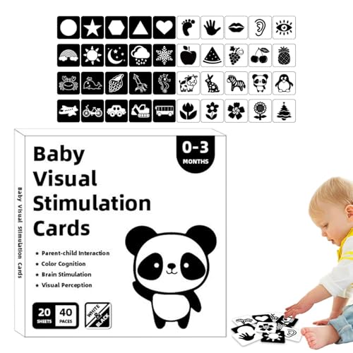 Veeteah Visuelle Karten für Kinder,Visuelle Reizkarten für Babys in Schwarz und Weiß - Lernaktivitätskarten zur visuellen Stimulation,Schwarz-weiße, kontrastreiche Baby-Lernkarten für Babys von 0 bis von Veeteah