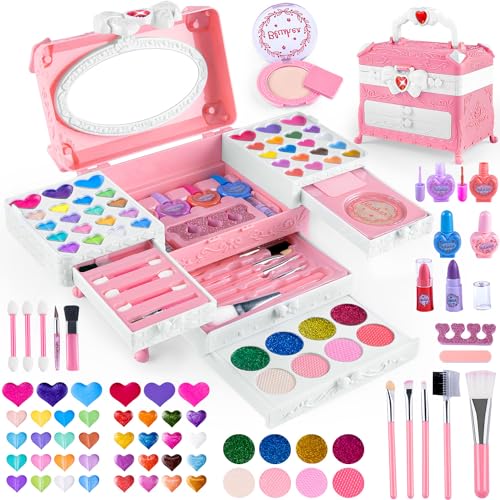 Kinderschminke Set Mädchen - 66Pcs Schminkkoffer Mädchen, Grils Makeup Waschbar Schminke Kinder Mädchen, Schminkset Mädchen für Weihnachts Geburtstags Geschenke für 3-12 Jahre von Vefosafe