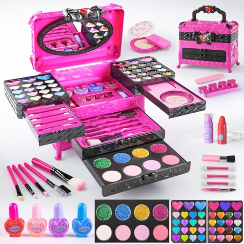 Kinderschminke Set Mädchen - Schminkkoffer Mädchen 66Pcs Waschbar Schminke Kinder Make Up Set Mädchen Spielzeug für Weihnachts Geburtstags Geschenke für Mädchen 3 -12 Jahre von Vefosafe