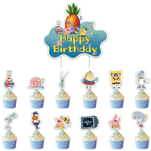 VegheE Party Kuchen Dekoratives Set,6 Stück 3D Mini Figuren Tortendeko und 13 Pcs Party Kuchen Dekoratives Set,Cartoons Kuchen Topper für Kinder Mädchen Junge von VegheE